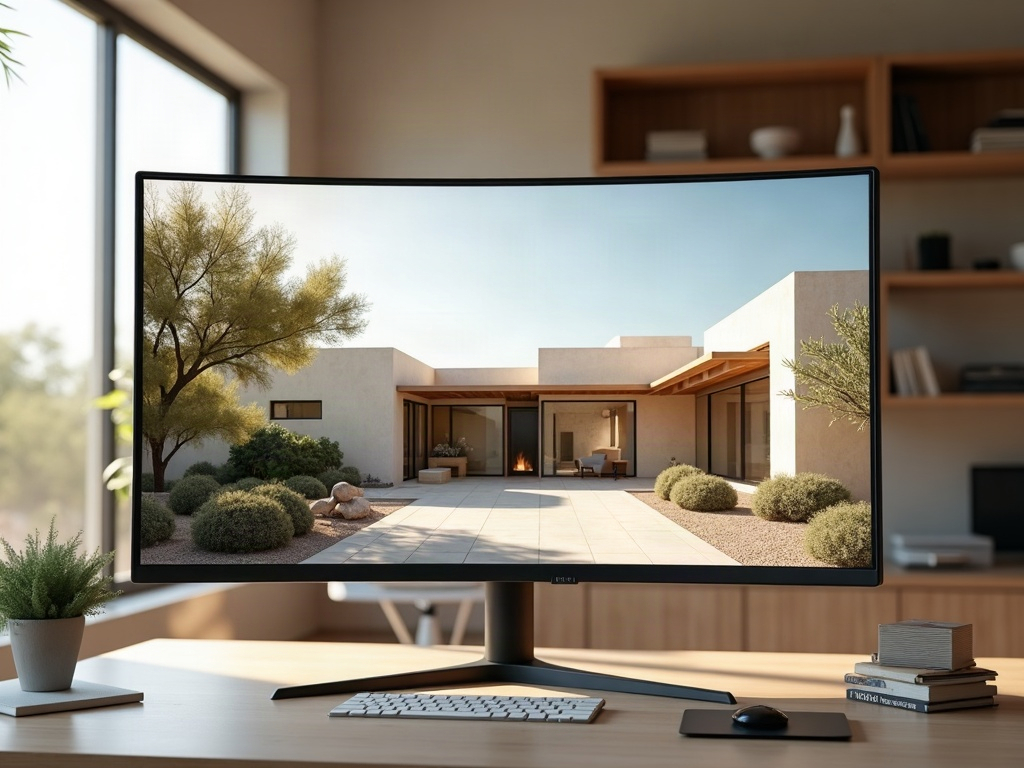 Photorealistic 3D Rendering Homeowners reviewing design-build contractor Scottsdale AZ permit drawings and photorealistic rendering before construction begins