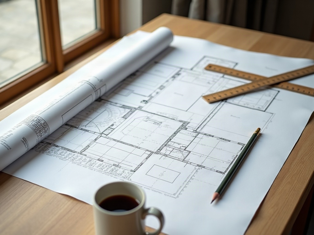 Design-Build Drafting & Renderings Homeowners reviewing design-build contractor Scottsdale AZ permit drawings and photorealistic rendering before construction begins
