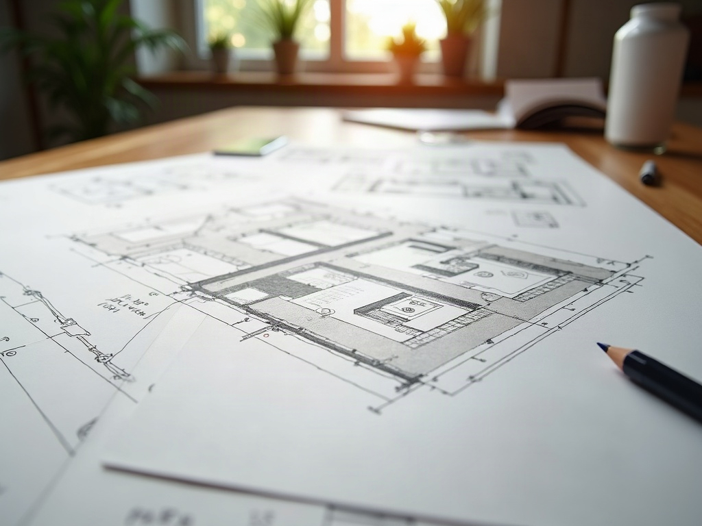 How an Online Drafting Service Works From Start to Permit-Ready — What to Expect at Every Step A permit-ready floor plan and photorealistic 3D rendering on a professional drafting table — the core deliverables in the online drafting service process at