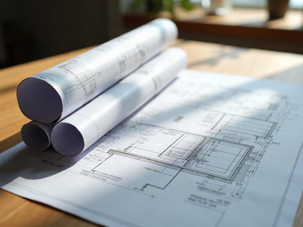 Permit-ready trellis and pergola permit drawings laid out beside a newly constructed desert backyard pergola in Scottsdale, Arizona