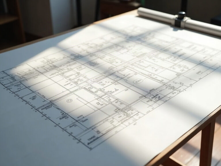 What a Reflected Ceiling Plan Actually Shows — and Why Electricians and Trim Carpenters Both Live by It A detailed reflected ceiling plan residential drawing showing light fixture layouts and ceiling height annotations on a professional drafting table