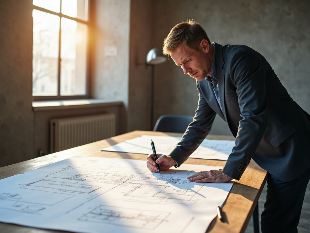 A detailed permit drawing set laid out on a drafting table — illustrating why you need complete permit drawings before breaking ground on a Scottsdale project.