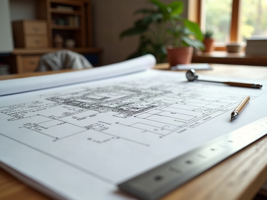 A professional reviewing permit-ready CAD drawings at a modern drafting desk — the kind of what to look for in a white label drafting service setup that keeps contractor projects on schedule