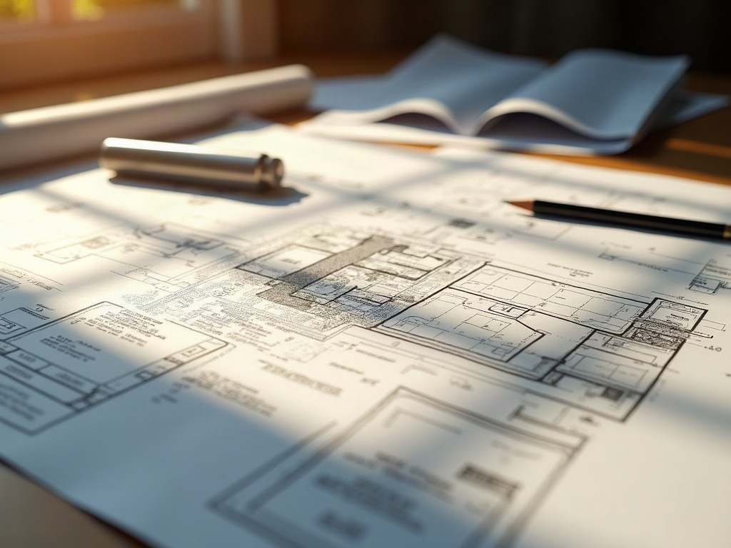 Detailed permit drawing set for covered outdoor kitchen drawings displayed on a professional CAD workstation alongside a 3D rendered view of the finished structure